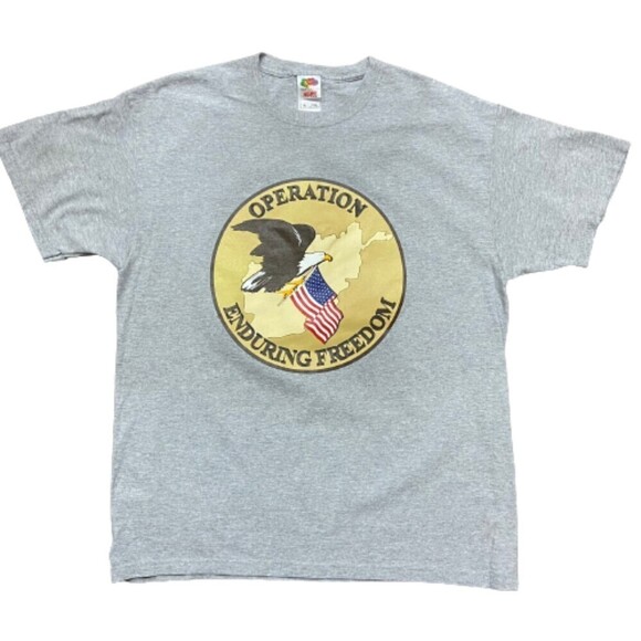 USA Operation Enduring Freedom Y2K Iraq War Grey T-Shirt Men's Size XL - Picture 1 of 7